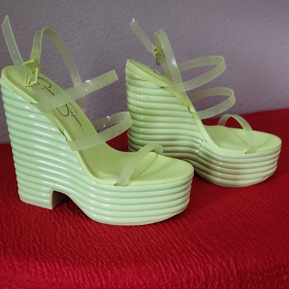 Jessica Simpson Neon Yellow Platform Sandals - Picture 2 of 5